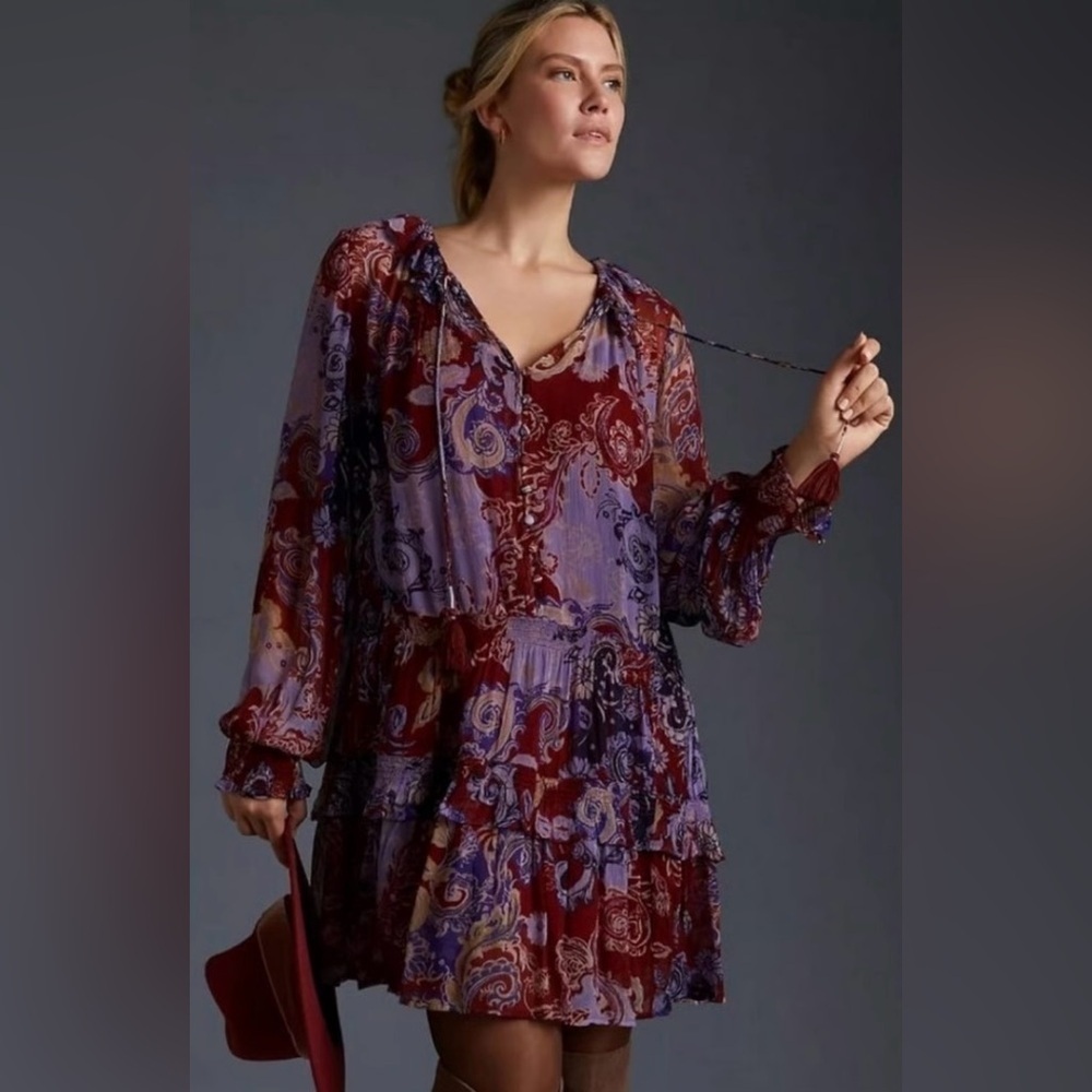 RARE ANTHROPOLOGIE NWT The Marais Printed Chiffon Mini Dress—XS